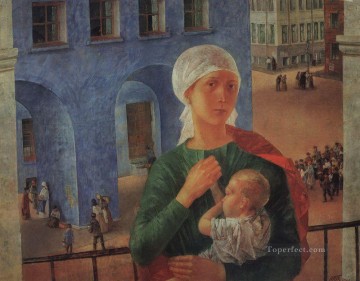 En Petrogrado Kuzma Petrov Vodkin maternidad madre hijo Pinturas al óleo